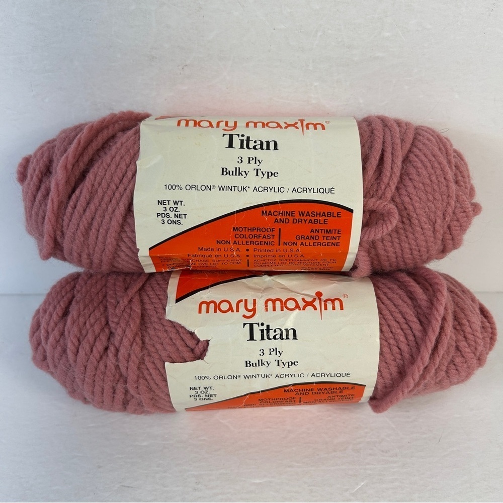 ❤️ Mary Maxim Titan 3 Ply Bulky Yarn Lot (2) - Rose Made in USA 🇺🇸
